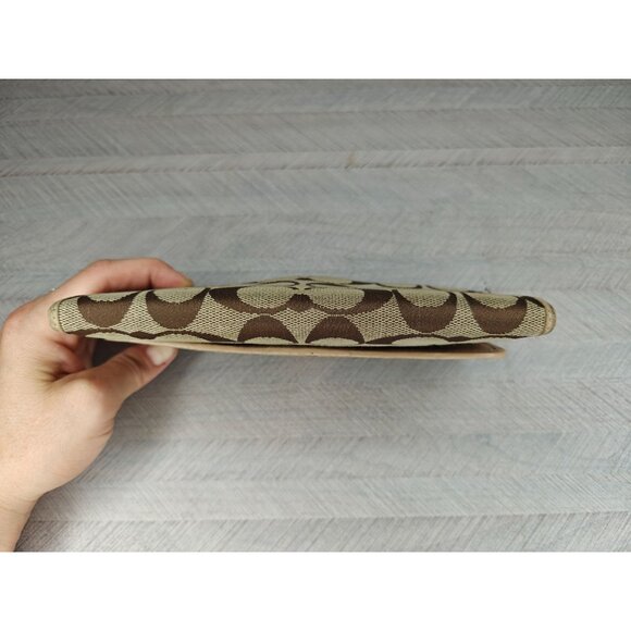 Coach Signature Canvas Women's Leather Wallet Checkbook Beige Brown - Picture 5 of 12